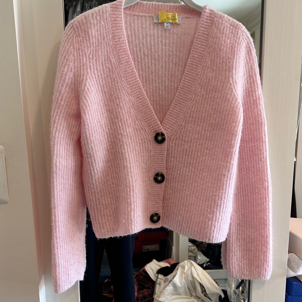 Pink V-Neck Cardigan Button-Up Women Intermix Sweater